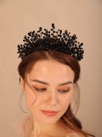 【YF】 Luxury Black Crystal Wedding Crown Fashion Handmade Bridesmaid Hair Jewelry Tiaras Bridal Accessories for Women Headpiece