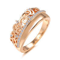 [In stock] เวอร์ชั่นเกาหลีที่เป็นที่นิยม 585 Rose Gold CZ แหวน แหวนมงกุฎผู้หญิงดีไซน์วัง เครื่องประดับ