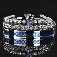 Luxury Set  Handmade Men Crown Bracelets Contrast Colour Bangles Hemp Rope Buckle Open Stainless Steel Micro Pave CZ Jewelry Charms and Charm Bracelet