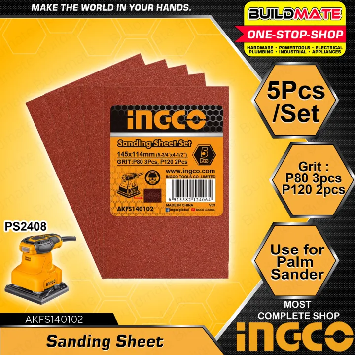 INGCO 5 PCS/SET Sandpaper Sanding Sheet Set for Palm Sander PS2408