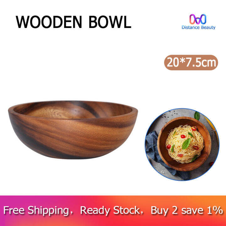Natural HandMade Wooden Salad Bowl Classic Large Round Salad Soup