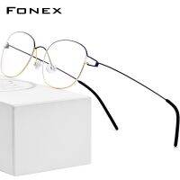 FONEX โครงแว่นตาโลหะผสมไทเทเนียมชายแว่นสายตาที่มีใบสั่งจากแพทย์เกาหลีเด็นมาร์คกรอบออพติคอลสำหรับสายตาสั้นสตรีแบบไม่มีสกรู98618