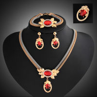 Women Fashion Jewelry Sets Collar Gold Double Chain Crystal Necklaces Earrings celet Brooch female Costume Accessories