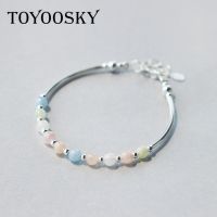 TOYOOSKY Fashion Women 925 Sterling Silver Multicoloured Nature Morganite Stone Bracelet Candy Crystal Bracelets