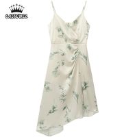 ✕ Women 39;s Straps Dress Flower Printing Irregular Patchwork French Sleeveless Casual Fashion Vintage Sexy Long Skirt Ladies Summer