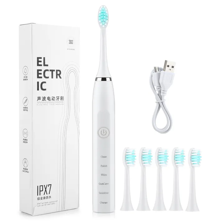 Ultrasonic Electric Toothbrush Rechargeable Teeth Cleaner Whiten IPX7  Waterproof with Replacement Brush Head for Adults Kids | Lazada Singapore