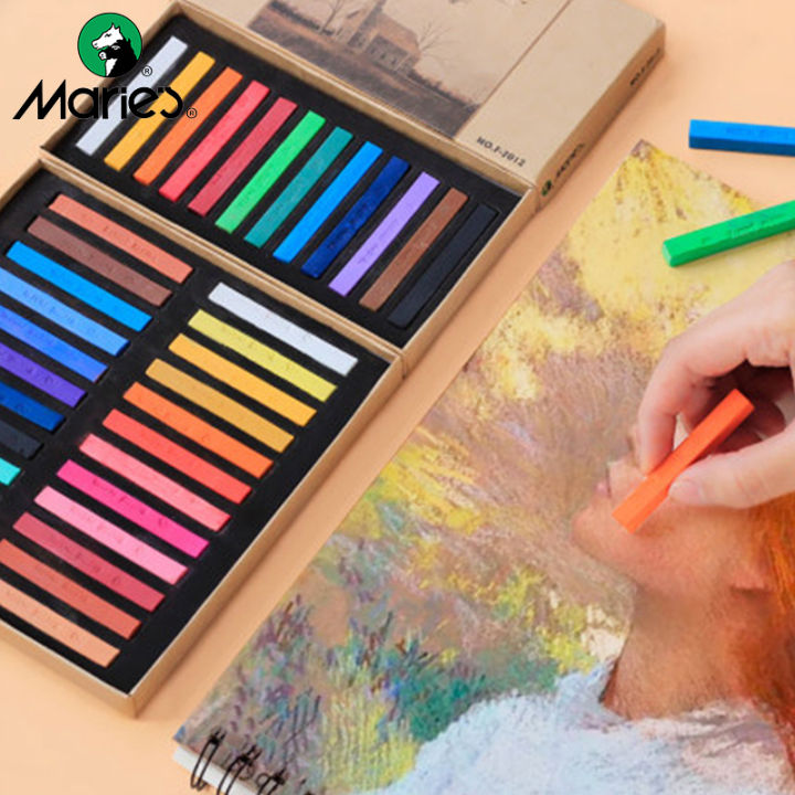มารีภาพวาดดินสอสีพาสเทลนุ่ม12-24-36-48สีศิลปะการวาดภาพชุดชอล์กสีดินสอแปรงเครื่องเขียนอุปกรณ์ศิลปะ