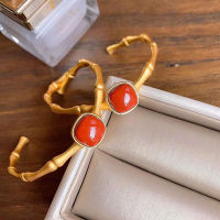 สร้อยข้อมือธรรมชาติ Southern Red Agate สร้อยข้อมือไม้ไผ่รูปไข่และสร้อยข้อมือหยก บรรยากาศแฟชั่นเครื่องประดับที่เรียบง่ายสำหรับผู้หญิง Q5NF