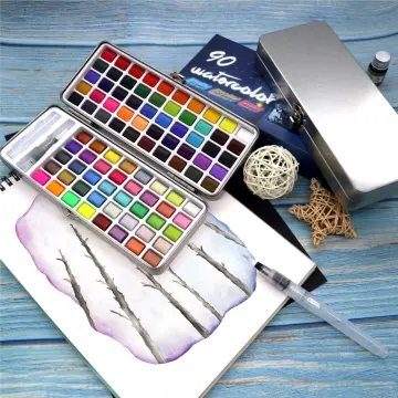 Seamiart 50/72/90/100 Color Solid Watercolor Paint Set Basic Neone Glitter  Watercolor Pigments for