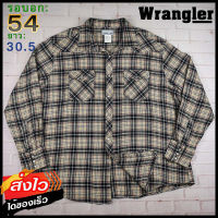 Wrangler®แท้ อก 54 เสื้อเชิ้ตผู้ชาย แรงเลอร์ สีน้ำตาล เสื้อแขนยาว เนื้อผ้าดี