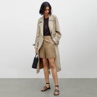 Women "MASSIMO DUTTI" เสื้อผ้าสตรี2022ใหม่ฤดูใบไม้ผลิและฤดูร้อนดีไซน์ลินินลำลองสีทึบสีขาวกางเกงขาสั้น05049582250