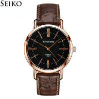 นาฬิกาข้อมือ Seiko สำหรับผู้ชายนาฬิกาข้อมือหนังดิจิตอลแบบโรมันทองคำสีกุหลาบแฟชั่นดั้งเดิม