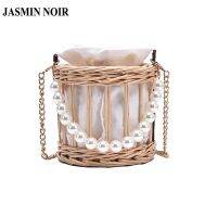 JASMIN NOIR เพิร์ลจับสตรีทอมือกระเป๋าฟางหวายกระเป๋าสะพายขนาดเล็กกระเป๋าชายหาด