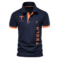 Summer Tesla car logo print High end luxury mens polo shirt Comfortable Casual Harajuku Mens Polo Short Sleeve