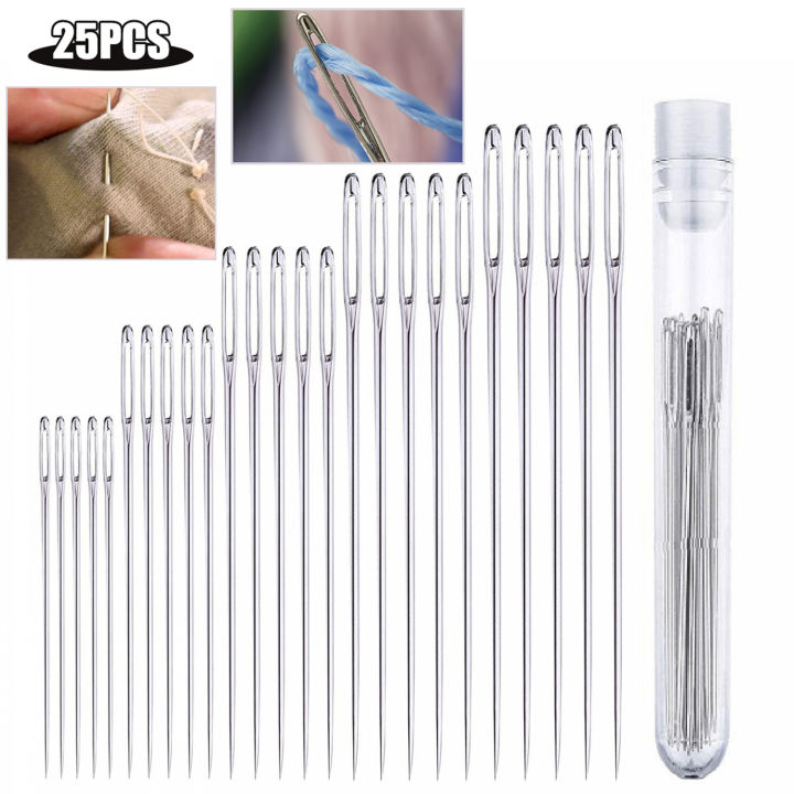 25PCS 5 Sizes Stainless Steel Large Eye Stitching Needles DIY Big Eye ...