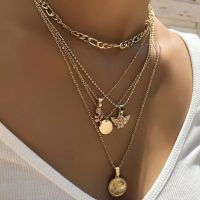 【DT】hot！ KISS WIFE Multilayer Chain Necklace Coin Pendant Fashion Jewelry The Neck