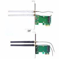 มินิ PCI-E To PCI-E 1X เดสก์ท็อปแปลงที่มีสองเสาอากาศสำหรับการ์ดเน็ตเวิร์กไร้สาย