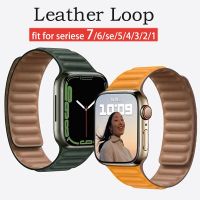 สร้อยข้อมือหนังแท้1: 1สำหรับ Appl Watch Band Series 7 6 SE 44 40 38มม. 42มม. Correa แม่เหล็กกำไลข้อมือ I Watch 5 4 3 45 41มม.