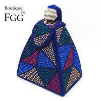 Boutique De FGG Pyramid Day Clutches ผู้หญิงคริสตัลเย็นกระเป๋าและกระเป๋าถือ Party Dinner Rhinestone Clutch Handbags