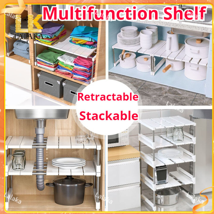 Retractable Kitchen Tiered Shelf Cabinet Partition Desktop