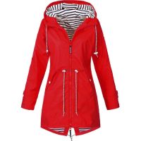 Womens Waterproof Rain Jacket Long Sleeve Raincoat Windbreaker for Sport Camping Hiking Hooded Coat with Pockets S-5XL