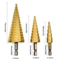 {SAVAGE Hardware Tools} HSS Step Drill Cone Conical Bit Set Hole Milling Cutter Metric Titanium Coating Metal Hexagonal Handle Quick Replace Woodworking