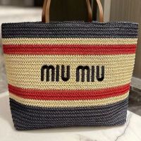 2023New Commuter Tote Bag Premium miu miuˉGrass Woven Beach Bag Beach Resort Womens Bag