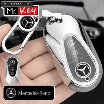 ZOBIG Genuine leather Key Fob Cover for New Mercedes Benz Car Key Case Shell  with Keychain For Fit Benz W206 C-Class C200 C300 S-Class E-Class W223 2022  2023 Original remote key