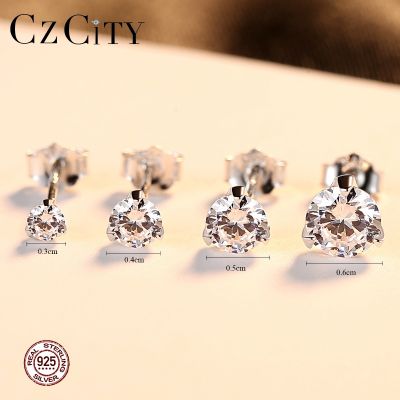 CZCITY Minimalist Stud Earrings 925 Sterling Silver Cubic Zirconia Luxury Trend Wedding Unusual Girls Jewelry Christmas Gift