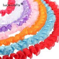 [HOT!] 5yards/7yards 25mm Pleated Lace Trim Ruffle Edge Ribbons Patchwork DIY Sewing Collar Wedding Dress Garment Accessories X0405