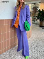 Icclek Set Woman 2 Pieces Chic Purple Womens Pantsuit Office Lady Trouser Suit Womens Suit Blazer And Pants Blazer Outfit Pant