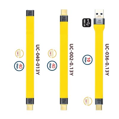 CY USB C เป็น USB สายต่อขยายส่งข้อมูล USB4ชนิด C 40Gbps 100W 8K FPC บางแบนสำหรับแล็ปท็อปและโทรศัพท์13ซม. สีเหลือง