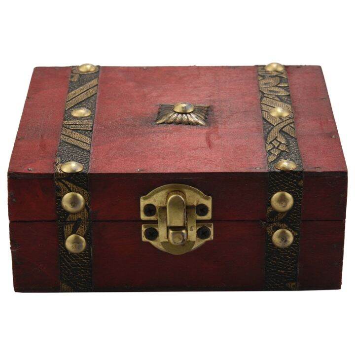 Vintage Wooden Treasure Chest Storage Box Lock Organizer Case Foldable Mini Small Wood Home