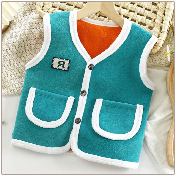 cod-manufacturers-new-childrens-korean-vest-spring-and-autumn-boys-tops-girls-cardigan-plus-cashmere-thickened-factory-direct-sales