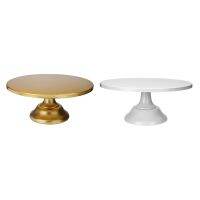 2 Pcs 12 Inch Iron Round Cake Stand Cake Plate Pedestal Dessert Holder Wedding Birthday Party, Gold &amp; White