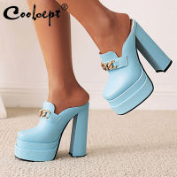 Coolcept Size 34-43 Sandals For Women Chunky High Heels WomenS Shoes Metal Chains Platform Ins Summer Outdoor Ladies Footwear