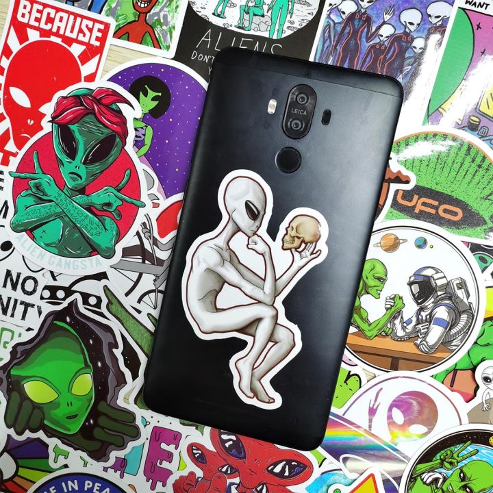 50pcs-alien-spaceman-ufo-universe-funny-pattern-phone-laptop-pad-case-guitar-skateboard-bike-motorcycle-car-waterproof-stickers