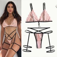 【Latte good womens dress】 Exotische Kleding ผ้าพันแผลลูกไม้ชุดชั้นในสตรีชุดมุมมองดอกไม้ Bra Hollow Out Thong Garter ชุดชั้นในเซ็กซี่