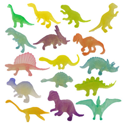 Microgood ชุดของเล่นไดโนเสาร์ตัวเล็กเรืองแสงในที่มืด,16ชิ้นซอรัส Rex ดิโลโฟซอรัสเตโกซอรัสโมเดลตัวจิ๋วประดับพีวีซีเรืองแสงไดโนเสาร์เด็กหญิงเด็กชายหุ่นของเล่นของที่ระลึกงานปาร์ตี้