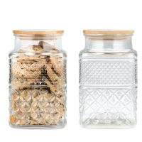 2PCS Snack Nuts Cookie Jar With Bamboo Lid Airtight Lids