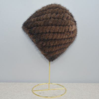 Russia New Winter Lady Natural Mink Fur Beanies Hat Knit Warm Striped Genuine Mink Fur Caps Women Good Elastic Real Mink Fur Hat