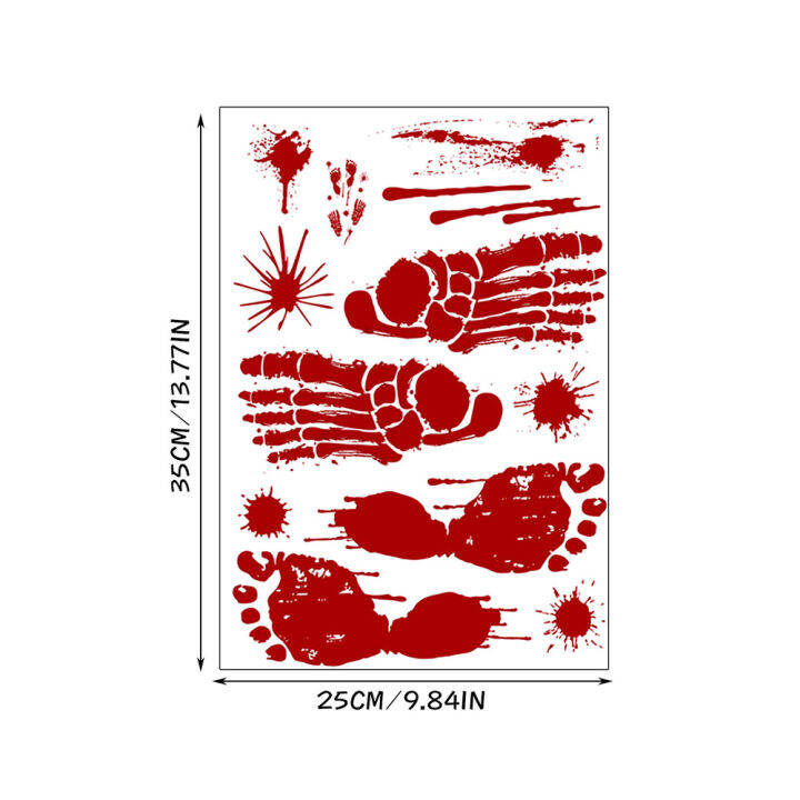 รอยพิมพ์มือเปื้อนเลือดสำหรับตกแต่งพื้นสติกเกอร์สำหรับติดหน้าต่างติดผนังของตกแต่งงานฮาโลวีนอย่างน่ากลัว