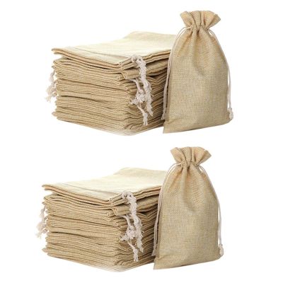 5.9 inch X 8 inch Natural Linen Burlap Bags With Jute Drawstring for Gift Bags Wedding Party Favors Jewelry Pouch, Snack Sacks and DIY Craft Arts Projects