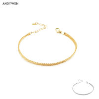 ANDYWEN 925 Sterling Silver Gold Woven Chain Bracelet Bangle 15cm Plus 3cm Luxury Fine Jewelry Wedding Chains Rock Punk