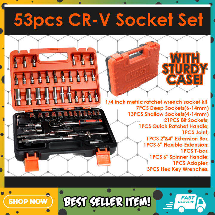 Pcs Cr V Socket Set Inch Ratchet Socket Wrench Set Drive With Bit Socket Extension Bar