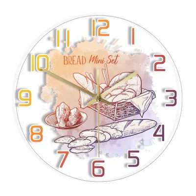 Transparent Wall Clock French Bread Theme Color Mute Acrylic Clock Bakery Dedicated Decorative Wall Clock