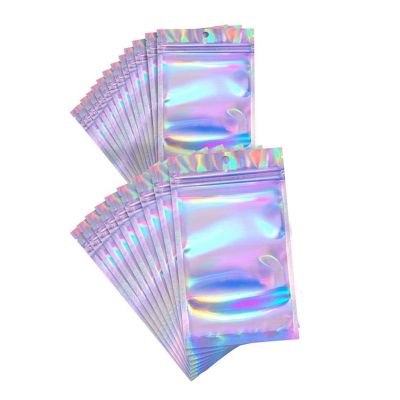 100 Pieces Packaging Bags Resealable Sealed Bags for Party Favor Food Storage (Holographic Color, 3X4 Inch and 6X9 Inch)