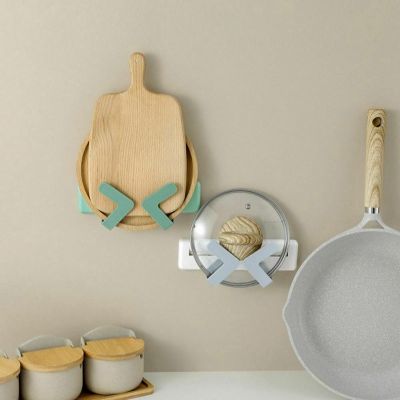 3 Pcs/Set Pot Lid Holder Wall-Mounted Hanging Holder for Pan Pot Cover Rack Plastic Kitchen Storage Rack