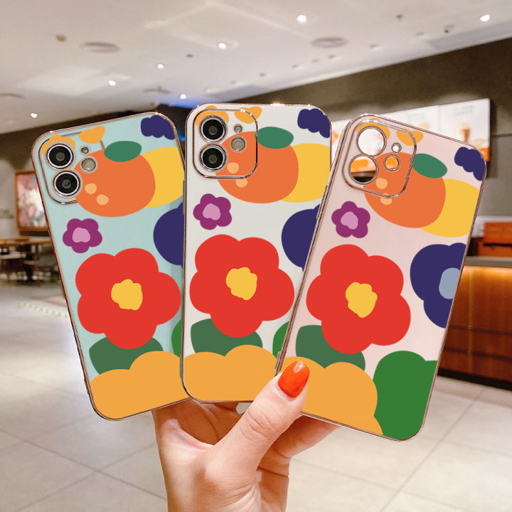 serpens-สำหรับ-oppo-a59-f1s-ฟรีสายคล้องสีสันสดใสลายดอกไม้ผลไม้ขอบสี่เหลี่ยมเคสโทรศัพท์ชุบเคลือบหรูหราเคสโทรศัพท์อ่อน