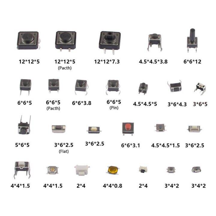 125ชิ้นสวิตช์ขนาด25ชนิด-lot-ปุ่มกดสวิตช์กดติดปล่อยดับรีเซ็ตมินิสวิตช์ใบไม้-smd-dip-2-4-3-6-4-4-6-6ชุดรวมอุปกรณ์-diy